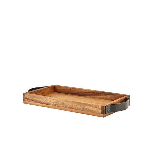 GenWare Acacia Wood Serving Tray with Metal Handles 32.5 x 17.5cm - Pack 1