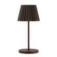 A cordless lampshade in a brown color with a modern design, mounted on a die-cast aluminium base.