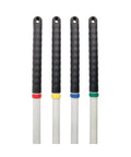 Four black-handled tools with colorful accents on a white background