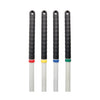 Four black-handled tools with colorful accents on a white background