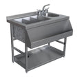 Stainless steel sink with faucet on a white background