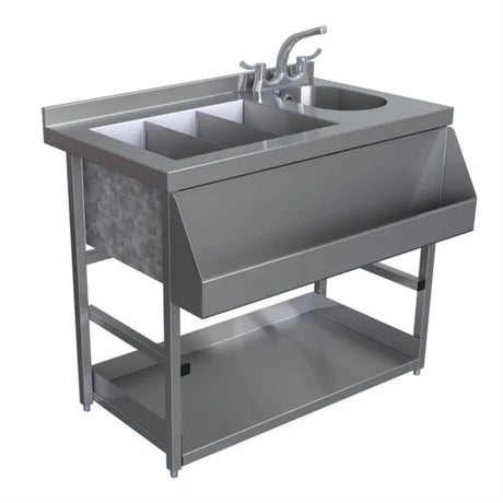 Stainless steel sink with faucet on a white background