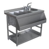 Stainless steel sink with faucet on a white background