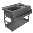 Stainless steel sink with faucet on a white background