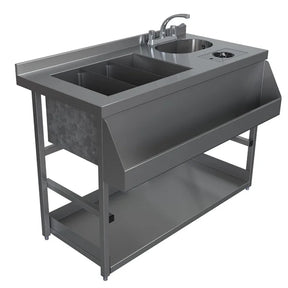 Stainless steel sink with faucet on a white background