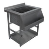 Gray metal workbench with a sink on a white background