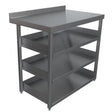 Gray metal workbench with shelves on a white background