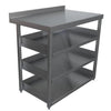 Gray metal workbench with shelves on a white background