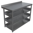 Gray metal workbench with shelves on a white background