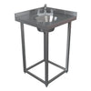 Stainless steel sink on a stand with a white background