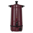 Maroon coffee urn with black accents on a white background