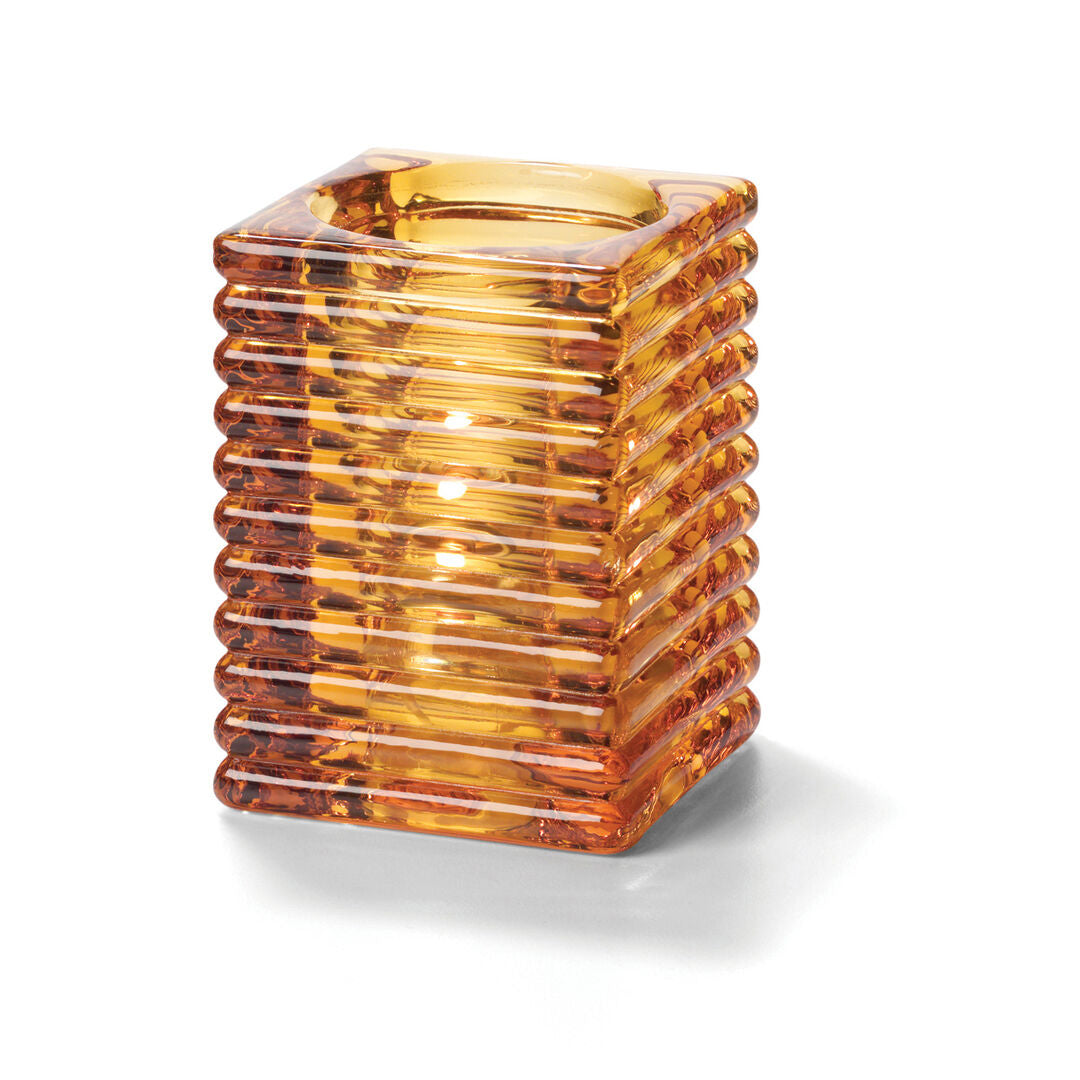 Horizontal Rib Block Amber Glass Lamp 7.3 x 10.5cm (2 4/5 x 4 1/8") - Pack 6