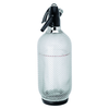 Clear mesh soda siphon with black nozzle on a white background