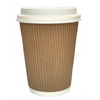 Brown paper cup with a white lid on a white background