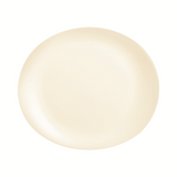 A smooth, oval-shaped cream-colored cosmetic sponge tip on a solid white background.
