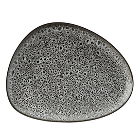 Black and white textured oval plate on a white background