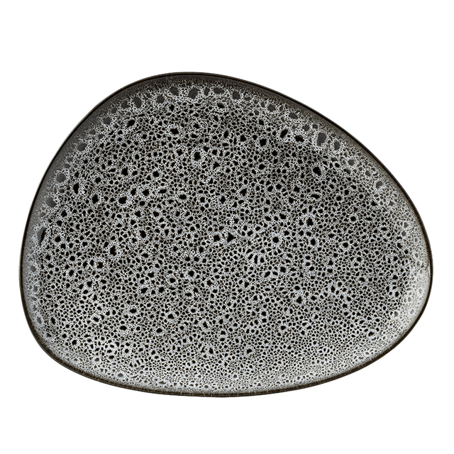 Black and white textured oval plate on a white background