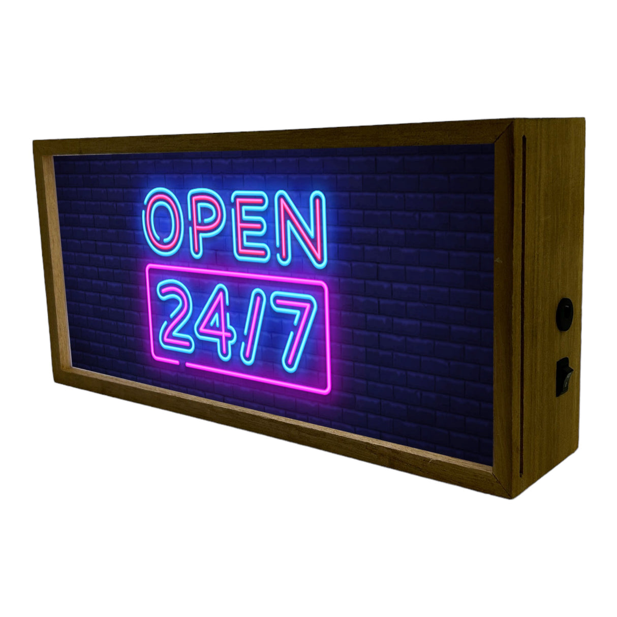 light box displaying open 24/7
