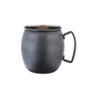 Black textured mug with a handle on a white background