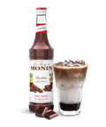 Monin Chocolate Syrup 70cl bottle and a milky drink