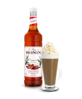 Monin Cinnamon Syrup bottle and a coffee