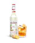 Monin Ginger Syrup bottle and a short drink