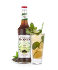 Monin Green Tea Syrup bottle and drink