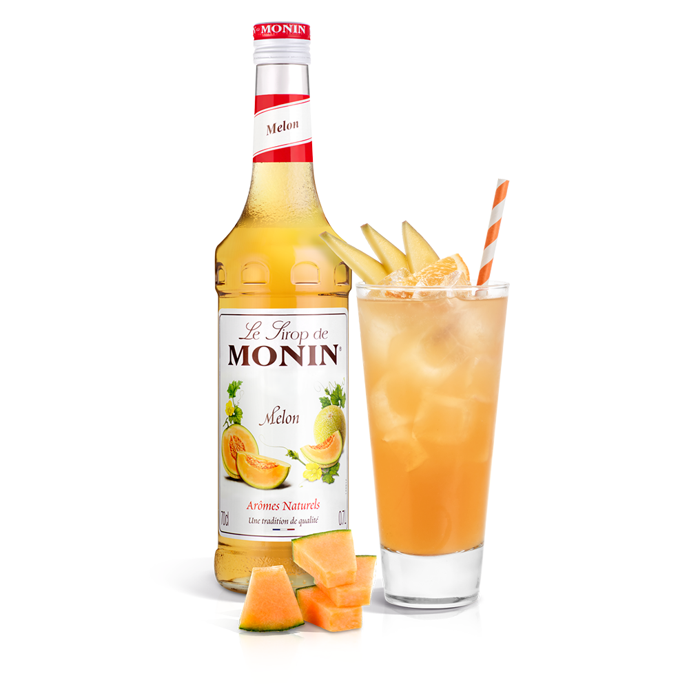 Monin Melon Syrup 70cl bottle and drink