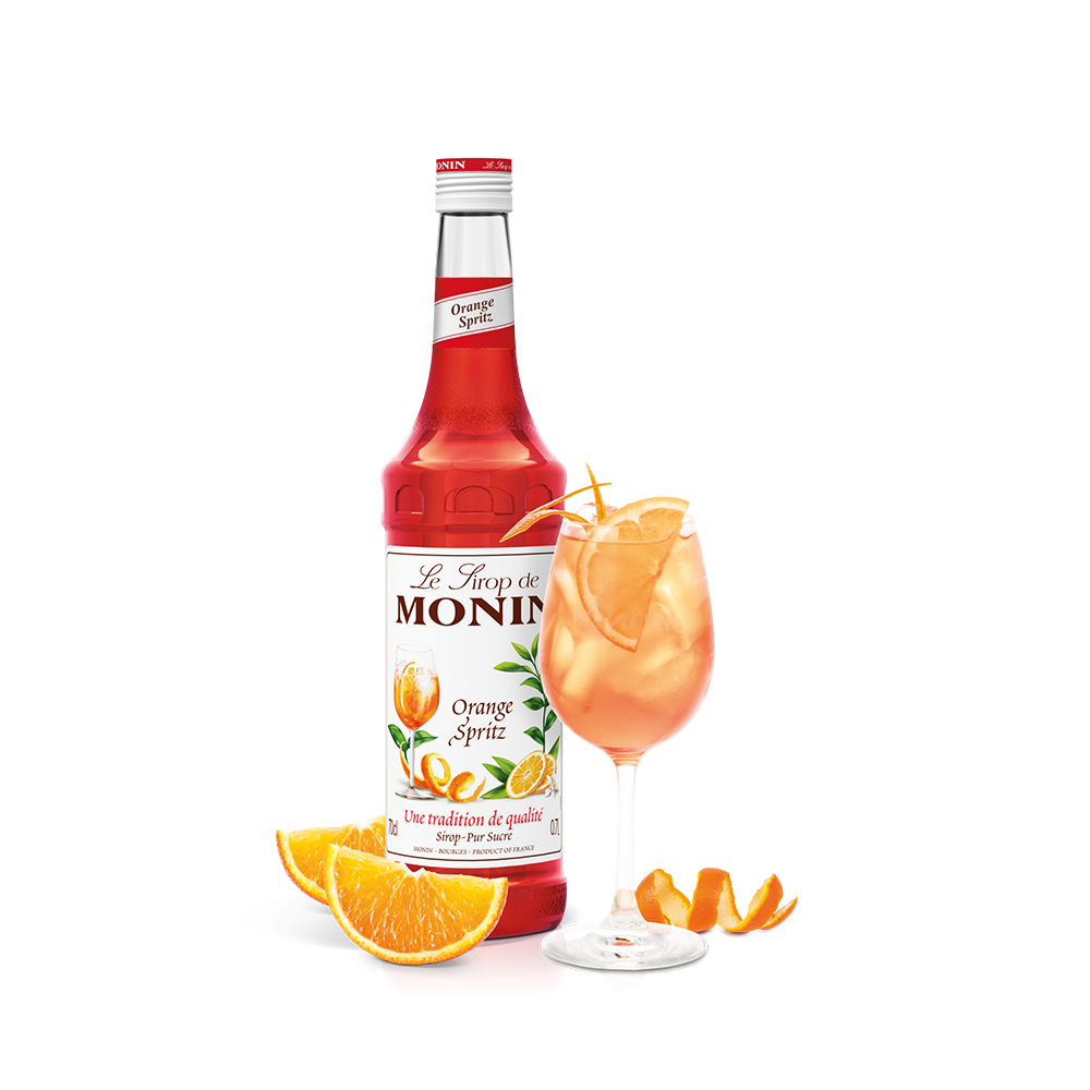 Monin Orange Spritz Syrup and drink