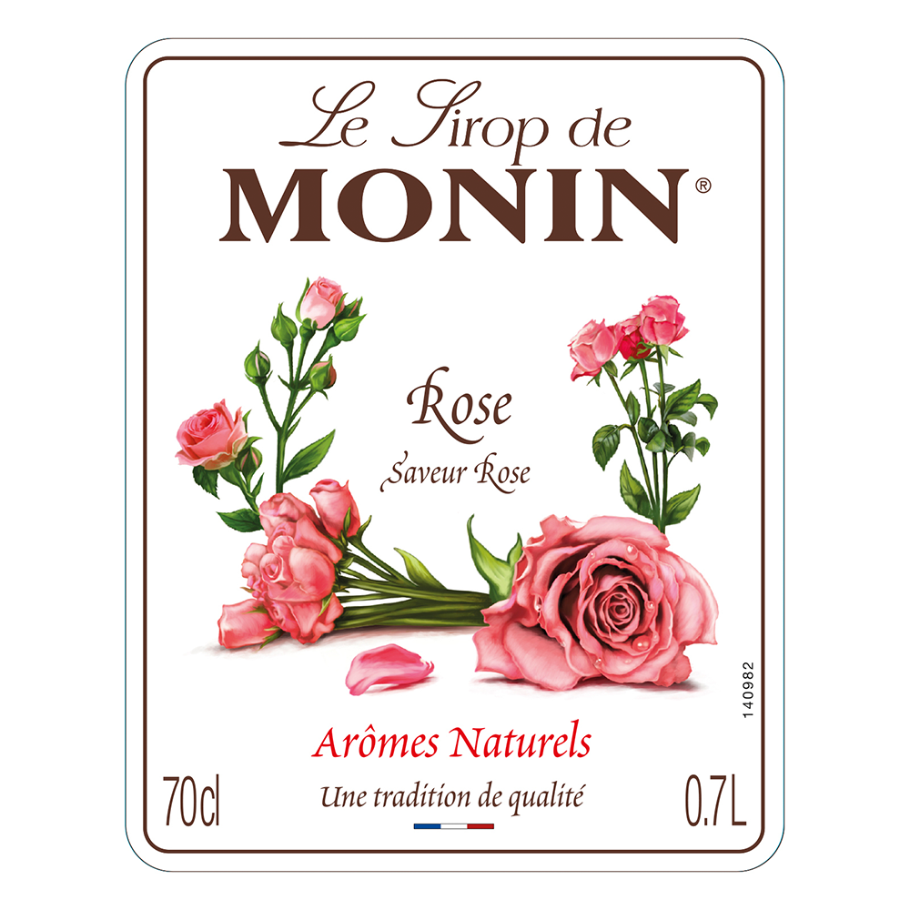 Monin Rose Syrup 70cl label
