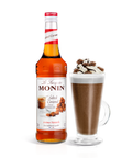 Monin Salted Caramel Syrup bottle and hot drink