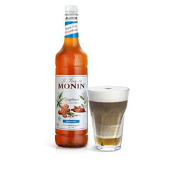 Monin Sugar Free Gingerbread Syrup bottle and drink