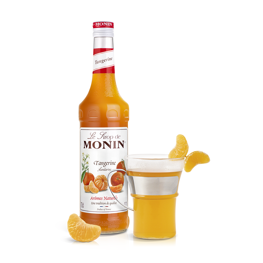 Monin Tangerine Syrup bottle and drink