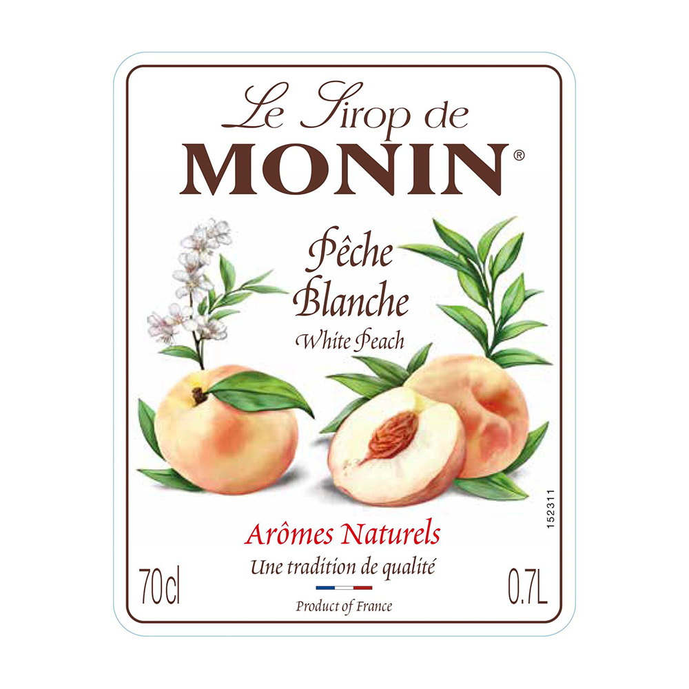 Monin White Peach Syrup 70cl label