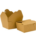 Two brown paper takeout boxes on a white background