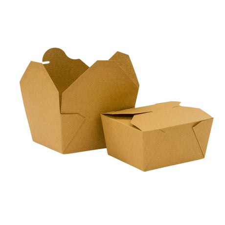 Two brown paper takeout boxes on a white background