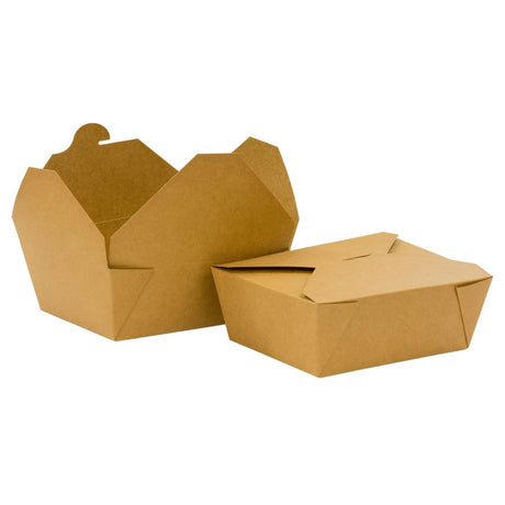 Two brown paper food containers on a white background