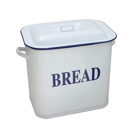 White Enamel Metal Rectangular Bread Bin