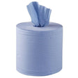Blue paper towel roll on a white background