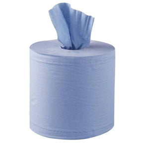 Blue paper towel roll on a white background