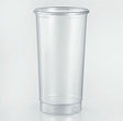 Clear plastic cup on a light gray background