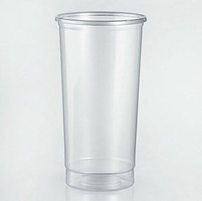 Clear plastic cup on a light gray background