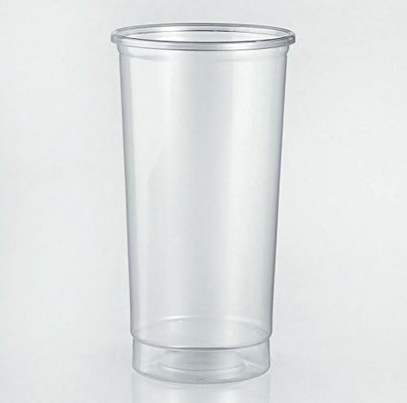 Clear plastic cup on a light gray background