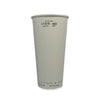 A recyclable paper pint cup with 'PINT TO LINE' and measurements marked on the side in a gray color.
