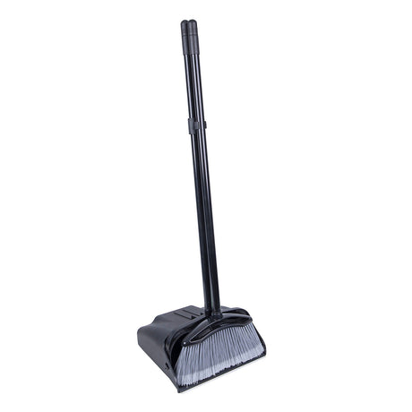 Black broom and dustpan set on a white background