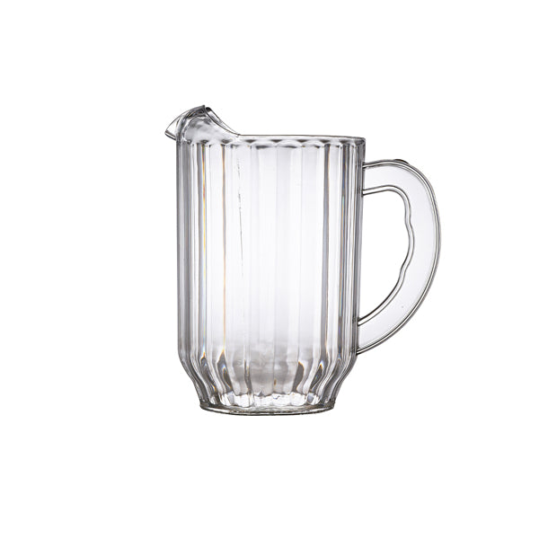 Clear glass pitcher on a white background