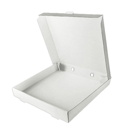White pizza box with a clear lid on a white background