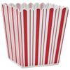 Red and white striped popcorn container on a white background