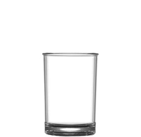 Clear glass tumbler on a white background