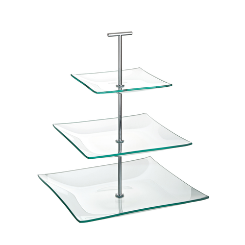 Aura 3 Tiered Square Glass Plate 9.75, 8, 5.75"